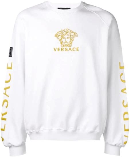 versace white sweats name running down side|Versace flannel sweatshirt.